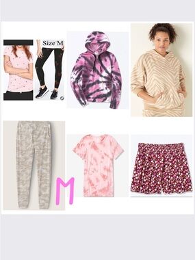 7 VS PINK EVERYDAY LOUNGE TIE DYE PERFECT FULL ZIP HOODIE, PERFECT CREW BUNDLE M